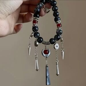 NWT Smoky Quartz And Red Beaded Bracelet